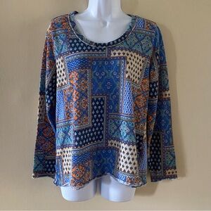 Vintage Canyon Retreat Women's Blouse Size M Medium Multicolor Paisley Raw Hems